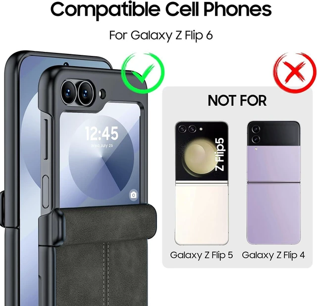Alt view image 2 of 7 - Case for Samsung Galaxy Z Flip 6 / Z Flip 7 FE with Hinge Protection & Built-in Screen Protector, Ultra Thin Leather Shockproof Cover Phone Case for Galaxy Z Flip 6/Z Flip 7 FE- Black