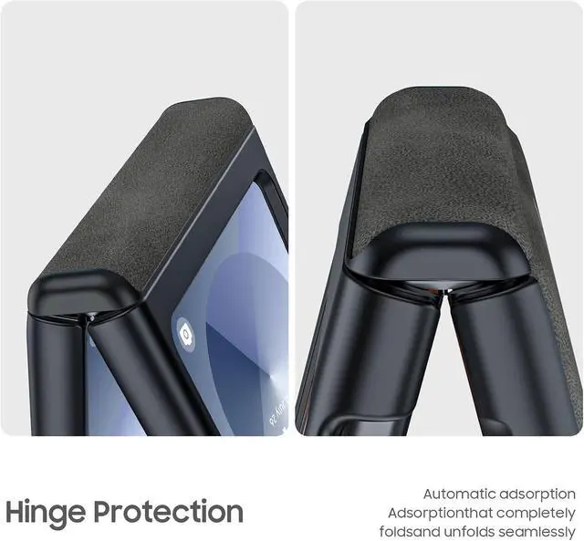 Alt view image 3 of 7 - Case for Samsung Galaxy Z Flip 6 / Z Flip 7 FE with Hinge Protection & Built-in Screen Protector, Ultra Thin Leather Shockproof Cover Phone Case for Galaxy Z Flip 6/Z Flip 7 FE- Black