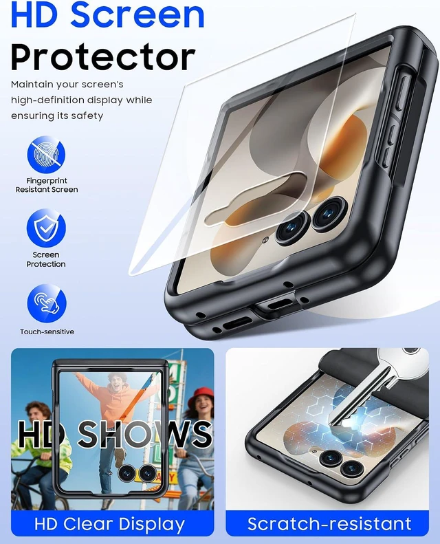 Alt view image 4 of 7 - Case for Motorola Razr Ultra 2026 Case/Razr Ultra 2025 with Hinge Protection & Built-in Screen Protector, Ultra-Thin PU Leather Matte PC Shockproof Cover for Razr Ultra 2026/2025 - Black