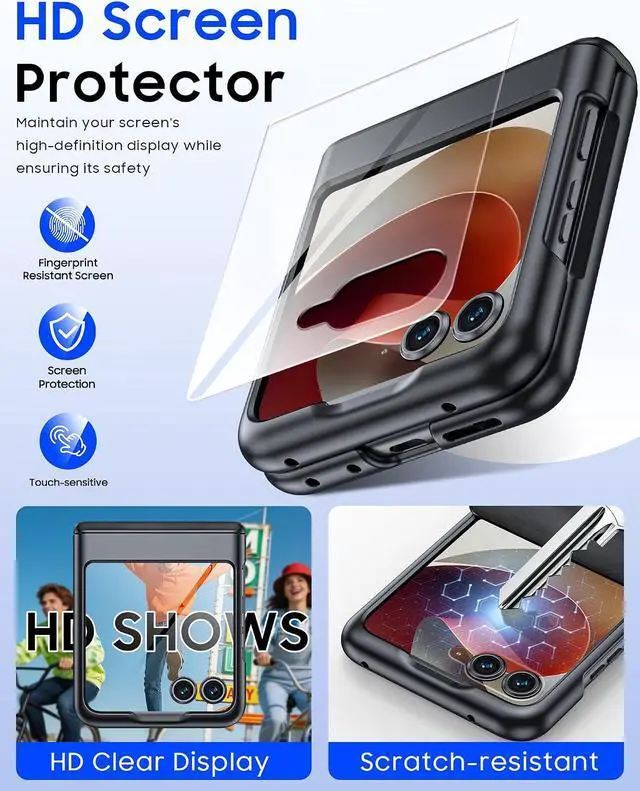 Alt view image 3 of 7 - Case for Motorola Razr 2026/2025/2024 with Hinge Protection & Built-in Outer Screen Protector, Ultra-Thin PU Leather Shockproof Cover, Slim Protective Phone Case for Moto Razr 2026/2025/2024 Black