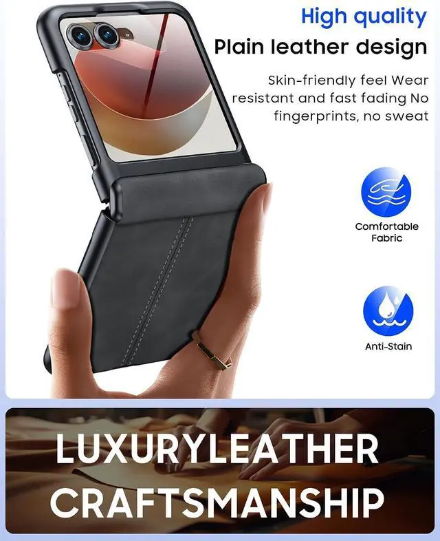 Alt view image 7 of 7 - Case for Motorola Razr 2026/2025/2024 with Hinge Protection & Built-in Outer Screen Protector, Ultra-Thin PU Leather Shockproof Cover, Slim Protective Phone Case for Moto Razr 2026/2025/2024 Black