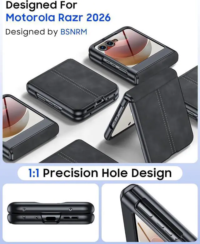 Alt view image 5 of 7 - Case for Motorola Razr 2026/2025/2024 with Hinge Protection & Built-in Outer Screen Protector, Ultra-Thin PU Leather Shockproof Cover, Slim Protective Phone Case for Moto Razr 2026/2025/2024 Black