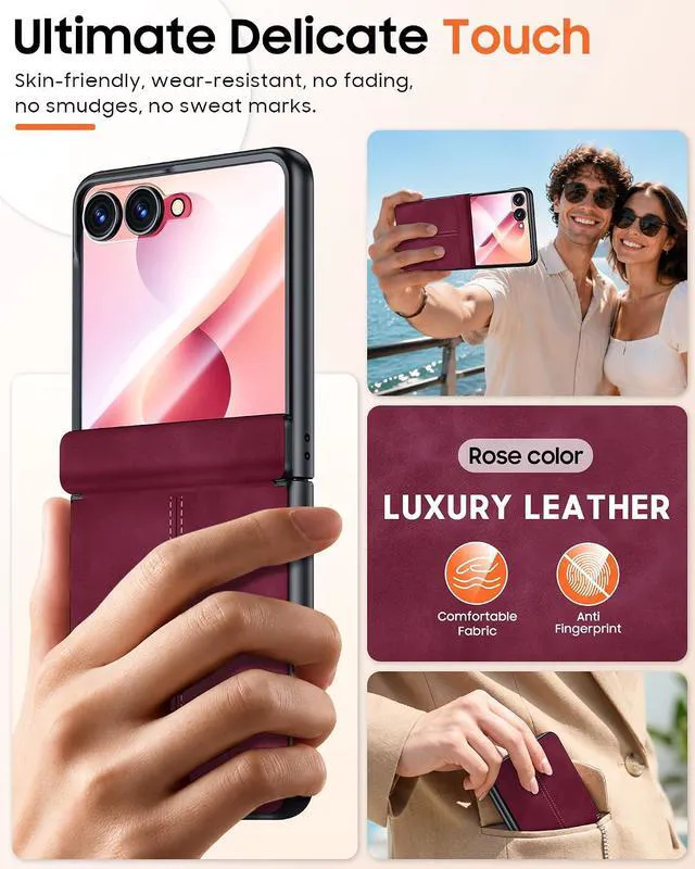 Alt view image 3 of 7 - Case for Galaxy Z Flip 8 with Hinge Protection & Screen Protector, Ultra-Thin Slim Matte PU Leather PC Shockproof Cover, Scratch-Resistant Bumper Protective Case for Samsung Z Flip 8 - Black Red