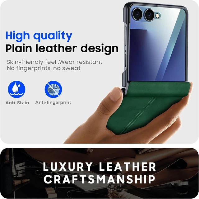 Alt view image 3 of 7 - Case for Galaxy Z Flip 7 with Hinge Protection & Screen Protector, Ultra-Thin Slim Matte PU Leather PC Shockproof Cover, Scratch-Resistant Bumper Protective Case for Samsung Z Flip 7 - Black Green
