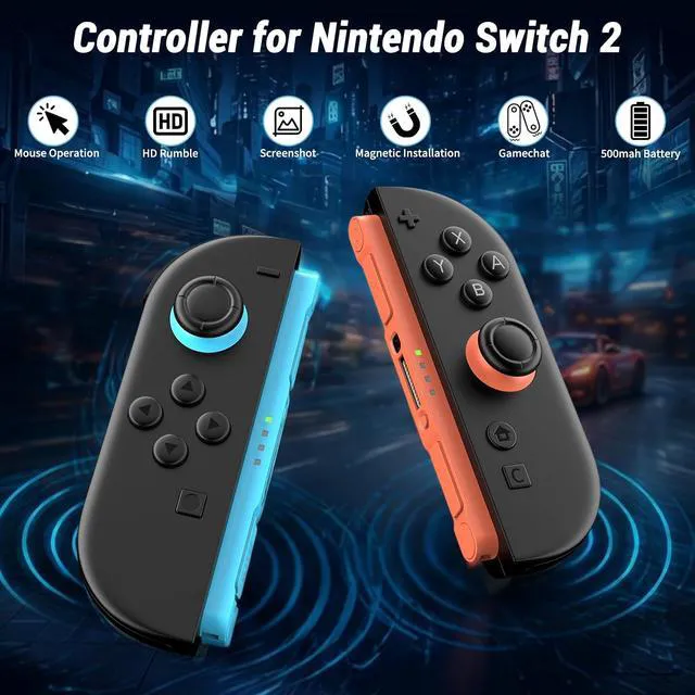 Alt view image 2 of 6 - Wireless Controllers for Switch 2 Console, Left and Right Split Controllers with Magnetic Attachment, Mouse Operation, HD Rumble, Wake-up and Screenshot