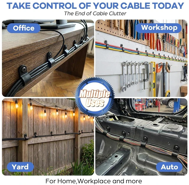 Alt view image 7 of 7 - 322PCS R-Type Cable Clips Kit, 6 Sizes (3/16'' to 1'') PA66 Nylon Wire Management Clamps with Screws, for Office Garage Yard Auto Wiring Setup, Easy to Install