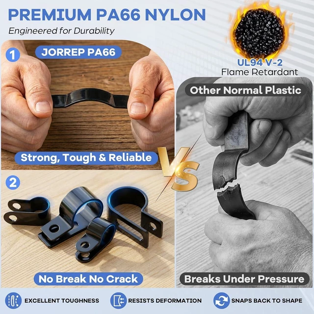 Alt view image 6 of 7 - 322PCS R-Type Cable Clips Kit, 6 Sizes (3/16'' to 1'') PA66 Nylon Wire Management Clamps with Screws, for Office Garage Yard Auto Wiring Setup, Easy to Install