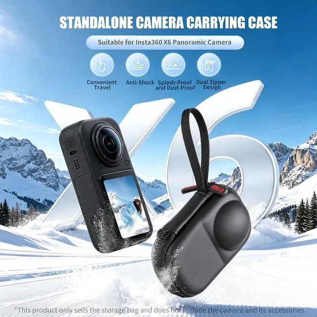 Alt view image 2 of 7 - Hard Shell Carrying Case for Insta360 X6 with Original Lens Cap, Portable Protective Storage Bag Travel Organizer with Wrist Strap & Carabiner