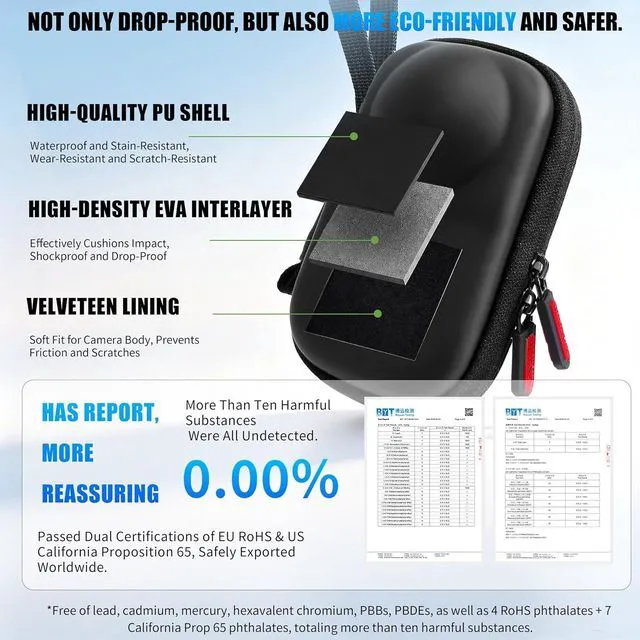 Alt view image 5 of 7 - Hard Shell Carrying Case for Insta360 X6 with Original Lens Cap, Portable Protective Storage Bag Travel Organizer with Wrist Strap & Carabiner