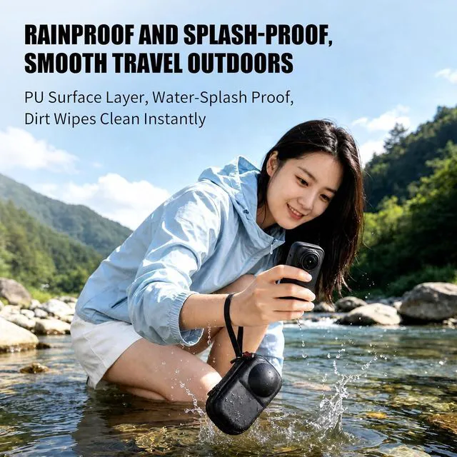 Alt view image 7 of 7 - Hard Shell Carrying Case for Insta360 X6 with Original Lens Cap, Portable Protective Storage Bag Travel Organizer with Wrist Strap & Carabiner