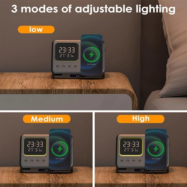 Alt view image 5 of 7 - 3 in 1 Foldable Wireless Charger Charging Station with Clock, Charger for iPhone 18 17 16 15 14 Pro Max 13 / Apple Watch 9 8 7 6 5 4 3 SE / Airpods 3 2 Pro
