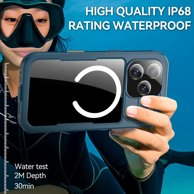 Alt view image 3 of 7 - Waterproof Case for iPhone 18 Pro / 17 Pro Compatible with MagSafe, Magnetic Waterproof Full Body IP68 Underwater Case Built-in Screen Protector Military Grade Shockproof Cover for Men Women