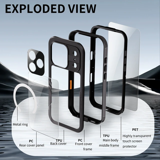 Alt view image 6 of 7 - Waterproof Case for iPhone 18 Pro Max / 17 Pro Max Compatible with MagSafe, Magnetic Waterproof Full Body IP68 Underwater Case Built-in Screen Protector Military Grade Shockproof Cover for Men Women