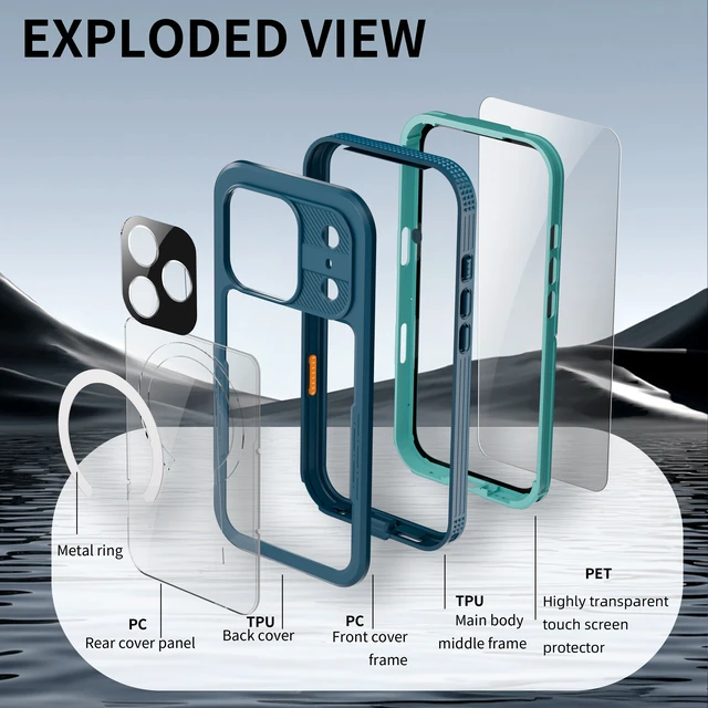 Alt view image 6 of 7 - Waterproof Case for iPhone 18 Pro Max / 17 Pro Max Compatible with MagSafe, Magnetic Waterproof Full Body IP68 Underwater Case Built-in Screen Protector Military Grade Shockproof Cover for Men Women