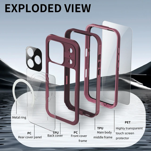 Alt view image 5 of 7 - Waterproof Case for iPhone 18 Pro Max / 17 Pro Max Compatible with MagSafe, Magnetic Waterproof Full Body IP68 Underwater Case Built-in Screen Protector Military Grade Shockproof Cover for Men Women