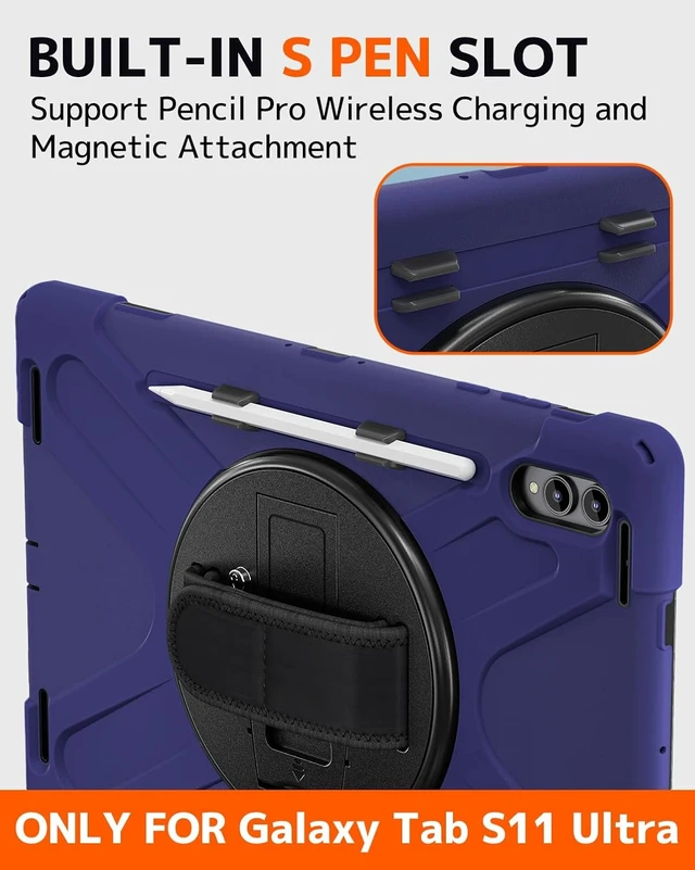 Alt view image 6 of 7 - Case for Samsung Galaxy Tab S12 Ultra / S11 Ultra 14.6" 2026 2025, Full-Body Drop Protective Case with Screen Protector, Pen Holder, 360° Rotate Hand Strap & Stand,Shoulder Strap, Universal Stylus Pen
