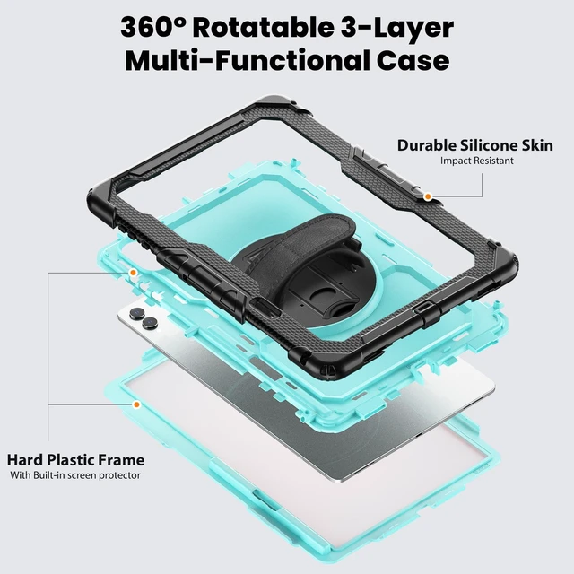Alt view image 7 of 7 - Case for Samsung Galaxy Tab S12 Ultra / Tab S11 Ultra 14.6 inch 2026 2025, Heavy Duty Shockproof Cover with Built-in Screen Protector, S Pen Holder, Universal Stylus Pen Light Blue