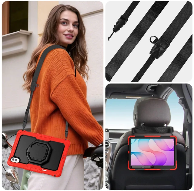 Alt view image 5 of 7 - Case for Samsung Galaxy Tab S12 Ultra / S11 Ultra 14.6 inch 2026 2025, Shockproof Protective Cover with Screen Protector, Pencil Holder, 360° Rotate Hand Strap & Stand, Shoulder Strap Red