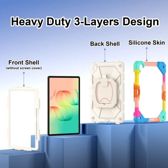 Alt view image 7 of 7 - Case for Samsung Galaxy Tab S12 Plus 12.6 inch 2026, Shockproof Heavy Duty Full Body Protective Cover with Hand Strap & Kickstand, Shoulder Strap, S Pen Holder Rainbow