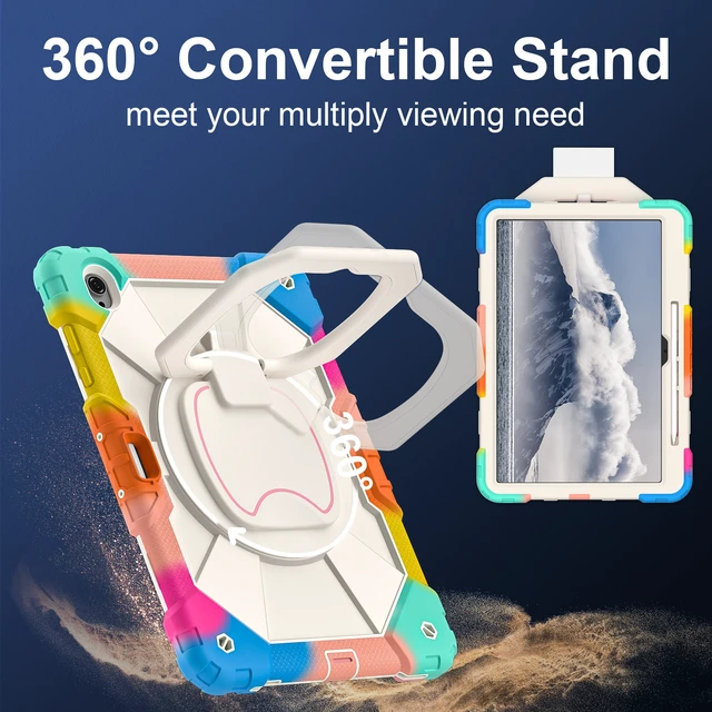 Alt view image 2 of 7 - Case for Samsung Galaxy Tab S12 Plus 12.6 inch 2026, Shockproof Heavy Duty Full Body Protective Cover with Hand Strap & Kickstand, Shoulder Strap, S Pen Holder Rainbow