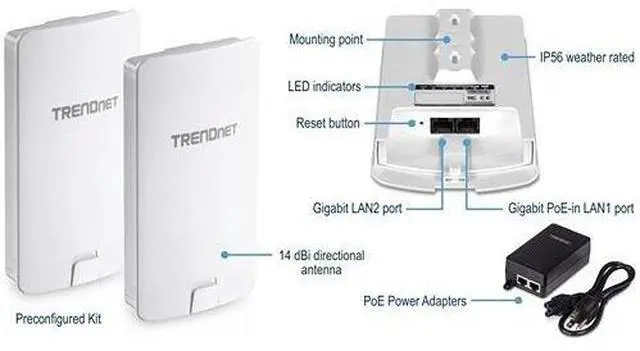 Alt view image 19 of 20 - TRENDnet  TEW-840APBO2K 14 dBi WiFi AC867 Outdoor PoE Preconfigured Point-to-Point Bridge Kit