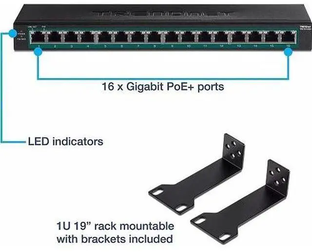 Alt view image 15 of 15 - TRENDnet TPE-TG160H, 16-Port Gigabit PoE+ Switch