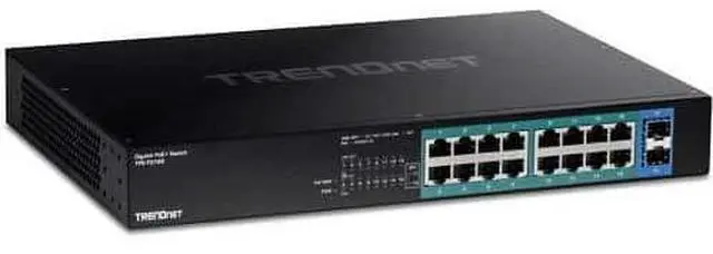 Alt view image 6 of 10 - TRENDnet 18-Port Gigabit PoE+ Switch, 16 x 30W PoE+  Ports, 2 Gigabit SFP Slots, 240W PoE Budget, 36Gbps  Switching Capacity, 1U 19 Rack Mountable, Lifetime  Protection, Black, TPE-TG182