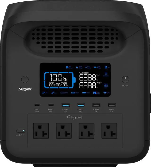 Alt view image 2 of 6 - Energizer Solar Peak 1800 Portable Power Station, 1229Wh LiFePO4, Dual Power Cords, for Camping & Emergency