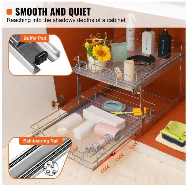 Alt view image 3 of 7 - 2 Tier 20"W x 21"D Pull Out Cabinet Organizer, Heavy Duty Slide Out Pantry Shelves, -Plated Steel Roll Out Drawers, Sliding Drawer Storage for Inside Kitchen Cabinet, Under Sink 20W×21D×15H inches