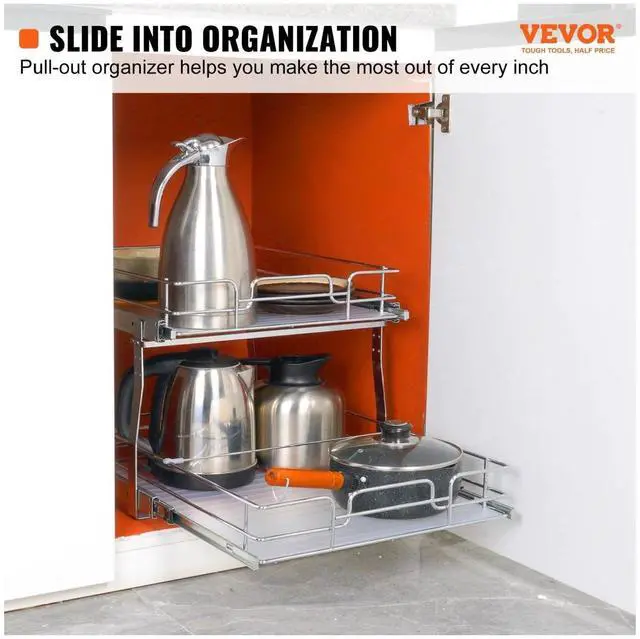 Alt view image 2 of 7 - 2 Tier 20"W x 21"D Pull Out Cabinet Organizer, Heavy Duty Slide Out Pantry Shelves, -Plated Steel Roll Out Drawers, Sliding Drawer Storage for Inside Kitchen Cabinet, Under Sink 20W×21D×15H inches