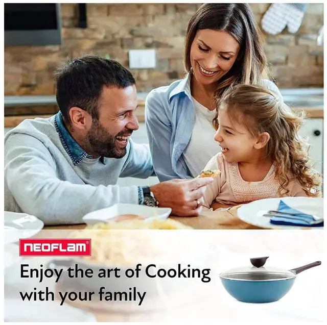 Alt view image 5 of 6 - Eela 12'' Non Stick Chef's Wok with Glass Lid, Stir Fry Pan and POFA-Free Ceramic Coating for Cooking Saute Vegetables, Meat, Fish, 12 inch, Deep Blue (Handle assemble required)