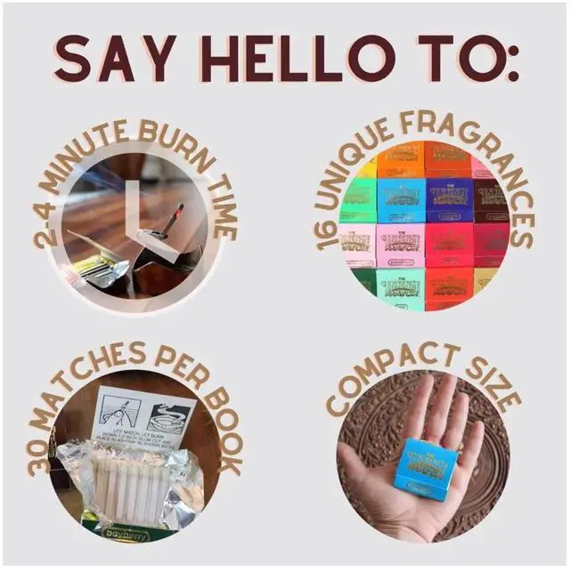 Alt view image 5 of 6 - 15 Pack Incense Matches: Variety Pack - Eliminates Bathroom Odors While Adding Fragrance - 30 matchsticks per Matchbook, 450 matchsticks per Purchase