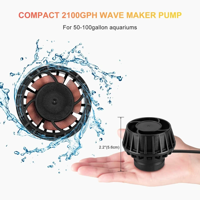 Alt view image 4 of 6 - 2100GPH Aquarium Wave Maker with Controller Mini DC 24V 12W with Magnetic Mounting, Wavemaker with LED Display for 50 to 100 Gallon Tank