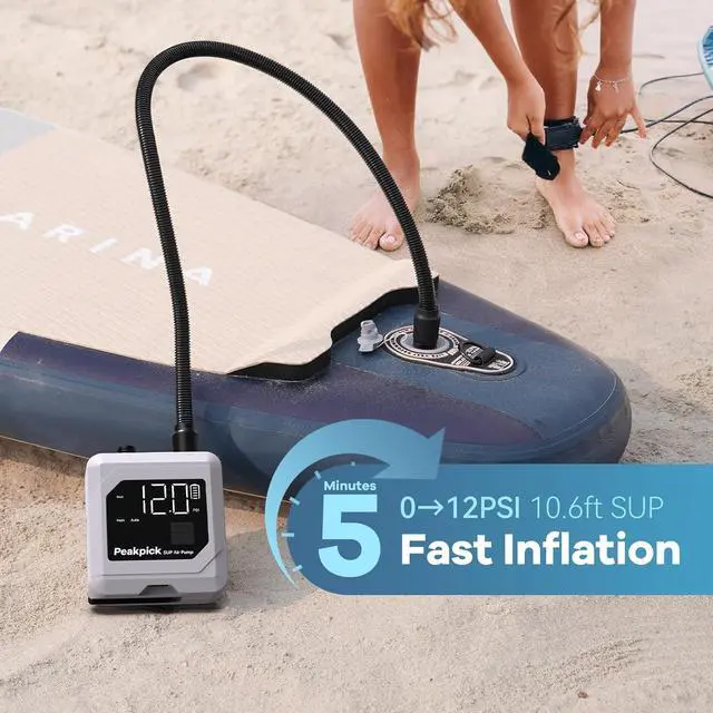 Alt view image 2 of 7 - 20PSI Electric Paddle Board Pump, Rechargeable Battery-Powered, Intelligent Dual Stage Inflation & Deflation, Auto-Off SUP Air Pump for Stand Up Boards,Surfing Kite, Tent, Mattress Gray -