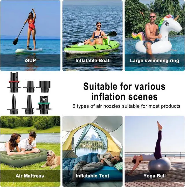 Alt view image 6 of 7 - 20PSI Electric Paddle Board Pump, Smart Rechargeable SUP Pump with DC 12V Car Connector, Inflation and Deflation Air Auto-Off for SUP, Kayaks, Tents, Mattress, Pool Floats, Inflatables Orange -