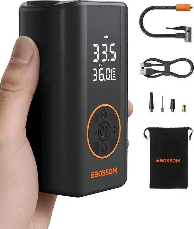 Main image of Tire Inflator Portable Air Compressor, Mini Cordless Pump 3X Fast Inflation with Pressure Gauge, 150 PSI Rechargeable LED Light for Car Motorcycle Bikes Balls Swim Ring -