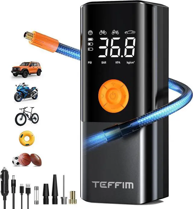 Main image of Tire Inflator Portable Air Compressor, 150PSI20000mAh Battery Pump for Car Tires, 6X Inflate Motorcycle Balls Bike Pump,12DC with LED Light, Auto shut-off -