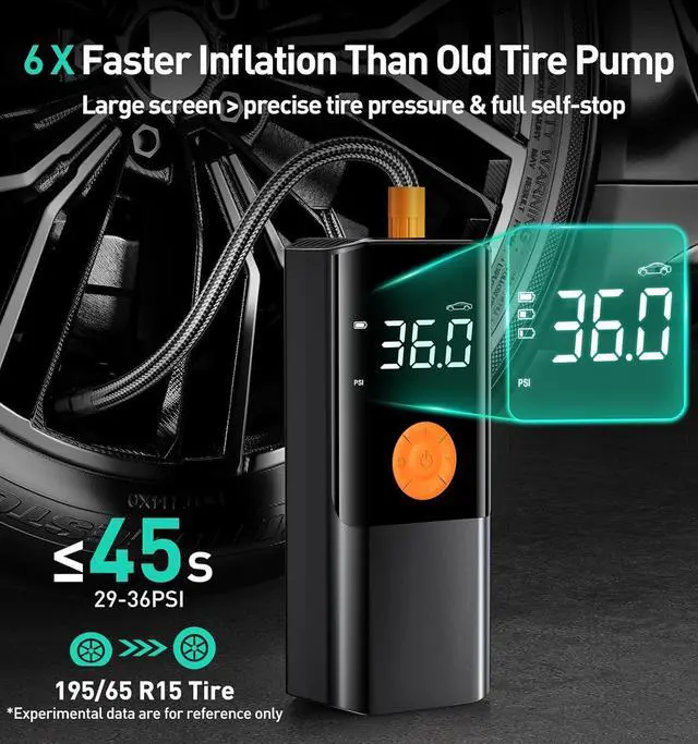 Alt view image 2 of 7 - Tire Inflator Portable Air Compressor, 150PSI20000mAh Battery Pump for Car Tires, 6X Inflate Motorcycle Balls Bike Pump,12DC with LED Light, Auto shut-off -