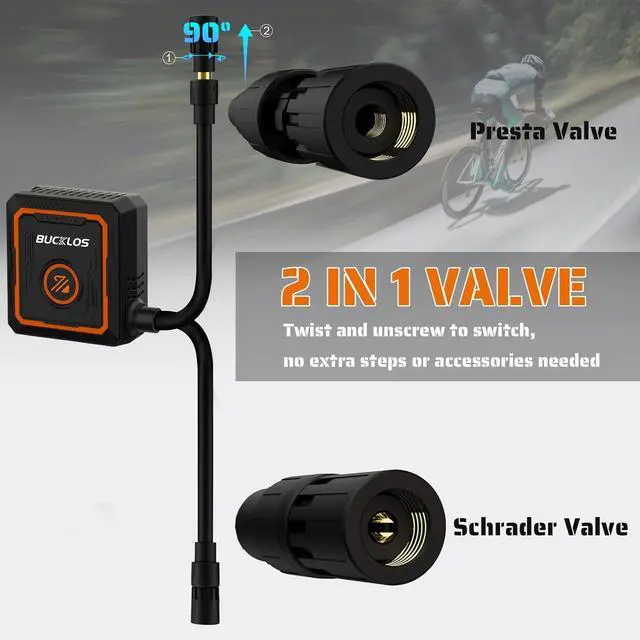 Alt view image 6 of 7 - Mini Bike Pump Electric Portable Max 150PSI with Digital Pressure Gauge, Tiny Bicycle Tire Auto Stop, Rechargeable Air Pumps, Presta and Schrader Valve for Road Mountain Bike, E-Bike  Black+Orange -