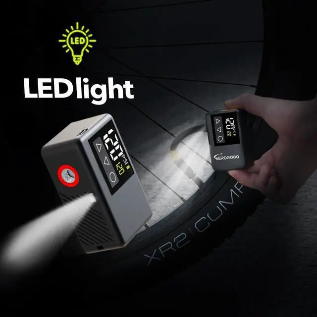 Alt view image 6 of 7 - 120 PSI Rechargeable Mini Bike Pump, Bicycle Pump with Digital Pressure Gauge, 3.8oz Portable Air Tire Inflator, Mountain,Presta & Schrader Valves,Preset Auto Shut Off Black -