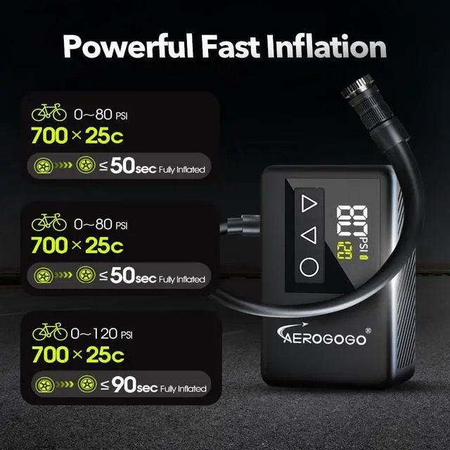 Alt view image 3 of 7 - 120 PSI Rechargeable Mini Bike Pump, Bicycle Pump with Digital Pressure Gauge, 3.8oz Portable Air Tire Inflator, Mountain,Presta & Schrader Valves,Preset Auto Shut Off Black -