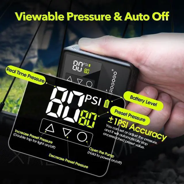 Alt view image 4 of 7 - 120 PSI Rechargeable Mini Bike Pump, Bicycle Pump with Digital Pressure Gauge, 3.8oz Portable Air Tire Inflator, Mountain,Presta & Schrader Valves,Preset Auto Shut Off Black -