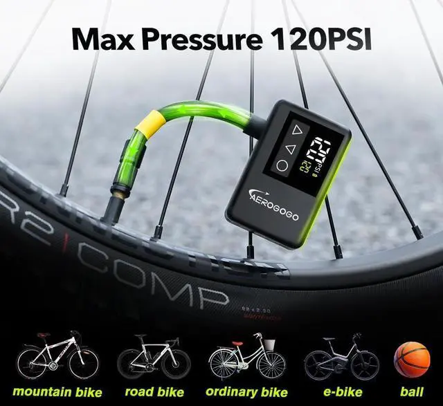 Alt view image 7 of 7 - 120 PSI Rechargeable Mini Bike Pump, Bicycle Pump with Digital Pressure Gauge, 3.8oz Portable Air Tire Inflator, Mountain,Presta & Schrader Valves,Preset Auto Shut Off Black -