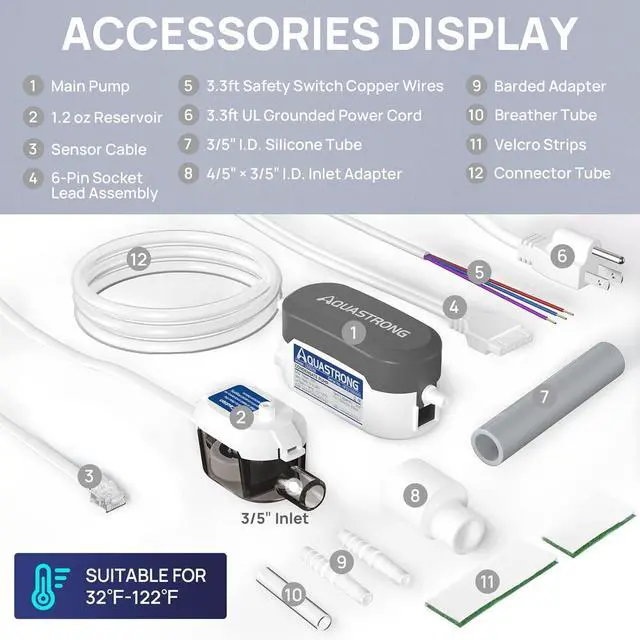 Alt view image 6 of 7 - Mini Split HVAC Condensate Pump, 9.6 GPH, 115V/230V, Automatic Safety Switch, AC Removal for Air Conditioner, Furnace, Dehumidifier, 3.3' Power Cord Grey -