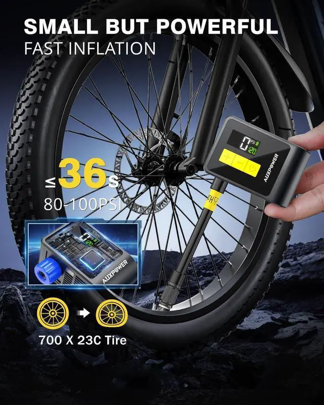 Alt view image 3 of 7 - BL03 Bicycle Pump with Pressure Gauge, 120PSI Electric Bike Presta and Schrader Valve, Auto Stop, Outdoor Camping Cycling for Road, Mountain, E-Bike Sports Balls blue -