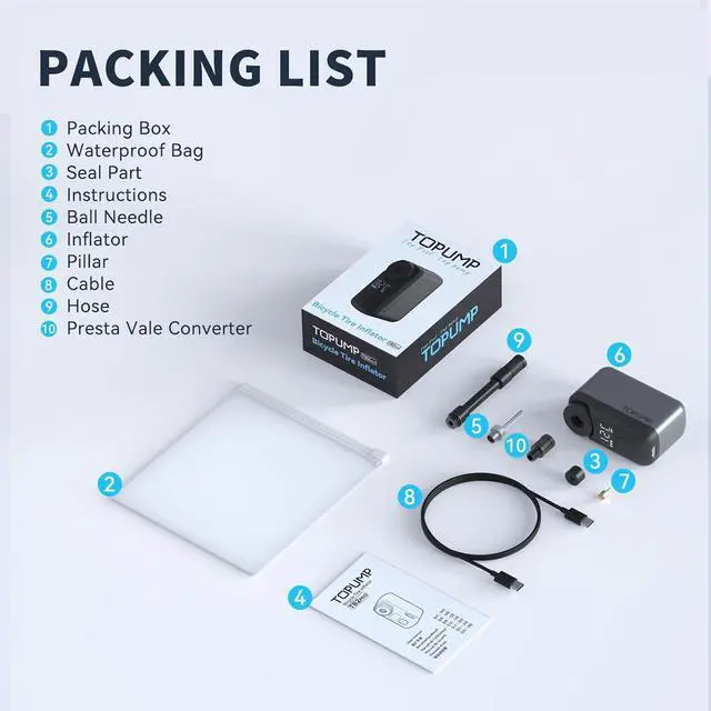 Alt view image 7 of 7 - Tiny Pump Mini Bike Tire with Gauge, 120PSI Portable Electric Bicycle Air Pump, Auto Stop, Type-C Rechargeable Battery Presta and Schrader Valve -