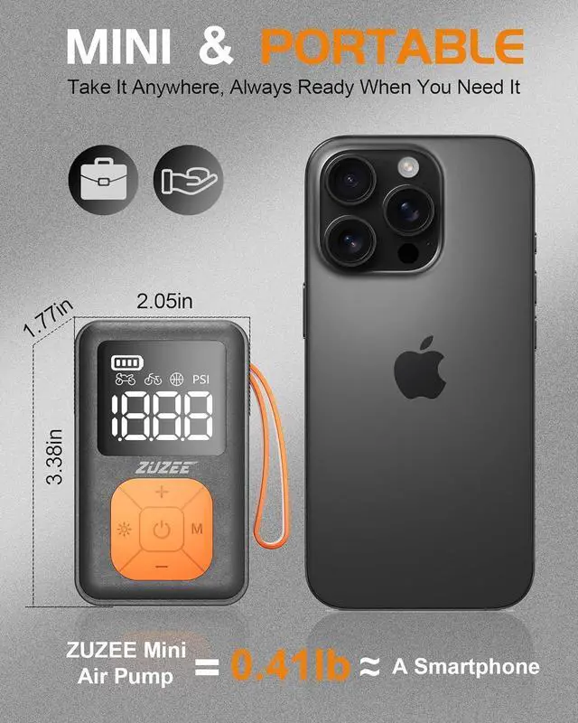 Alt view image 5 of 7 - Mini Bike Pump, 150 PSI Portable Bicycle Pump with Gauge, 3X Faster & Auto Stop Brushless Motor, Electric Tire Presta and Schrader Valve for Road Bike, MTB, Motorcycle, Ball,etc Black&Orange -