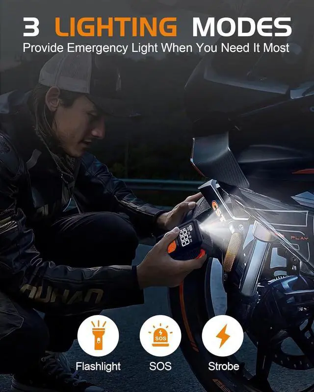 Alt view image 6 of 7 - Mini Bike Pump, 150 PSI Portable Bicycle Pump with Gauge, 3X Faster & Auto Stop Brushless Motor, Electric Tire Presta and Schrader Valve for Road Bike, MTB, Motorcycle, Ball,etc Black&Orange -