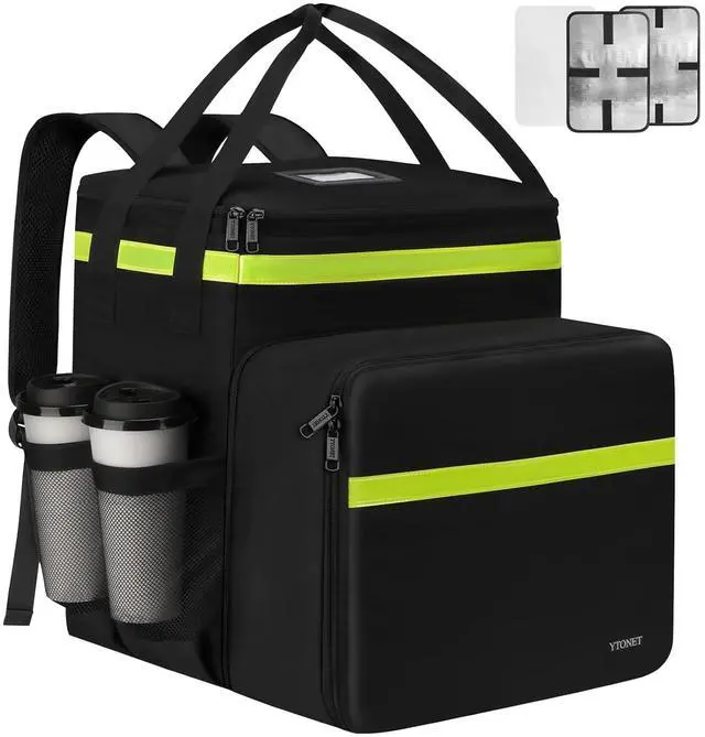 Main image of Food Delivery Backpack with 7 Cup Holders, XX-Large Expandable Bag for Hot/Cold Reflective Strip, Insulated Pizza Bags Fits Bike, Uber-Eats, Grubhub, Doordash, Black