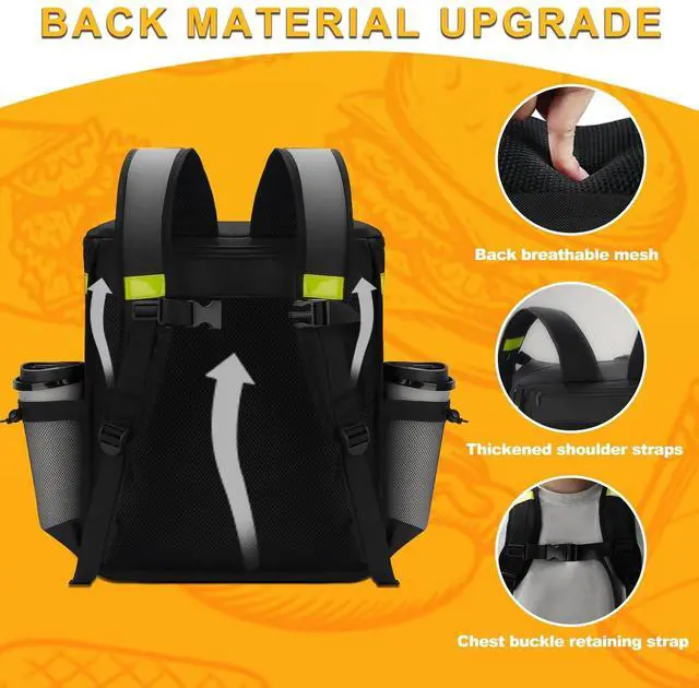 Alt view image 4 of 6 - Food Delivery Backpack with 7 Cup Holders, XX-Large Expandable Bag for Hot/Cold Reflective Strip, Insulated Pizza Bags Fits Bike, Uber-Eats, Grubhub, Doordash, Black